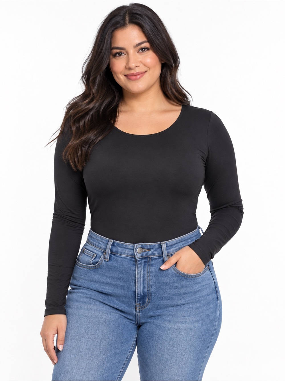 Black Long Sleeve Scoop Neck Bodysuit Size L NWT – PUMIEY